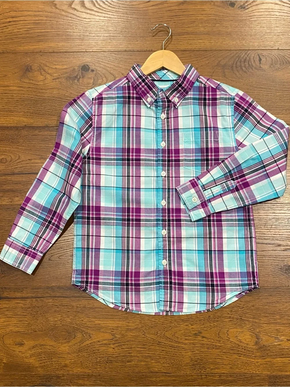 Gymboree Boys ‘Family Brunch’ Magenta and Turquoise Plaid Shirt Size M (7-8)